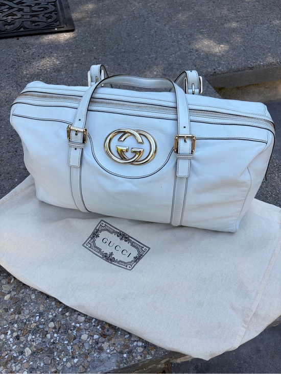 Gucci Handbags - Gucci White Leather Britt Large Boston GG Shoulder Bag+Dust Bag